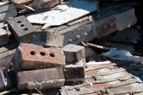 A pile of bricks from tornado damage